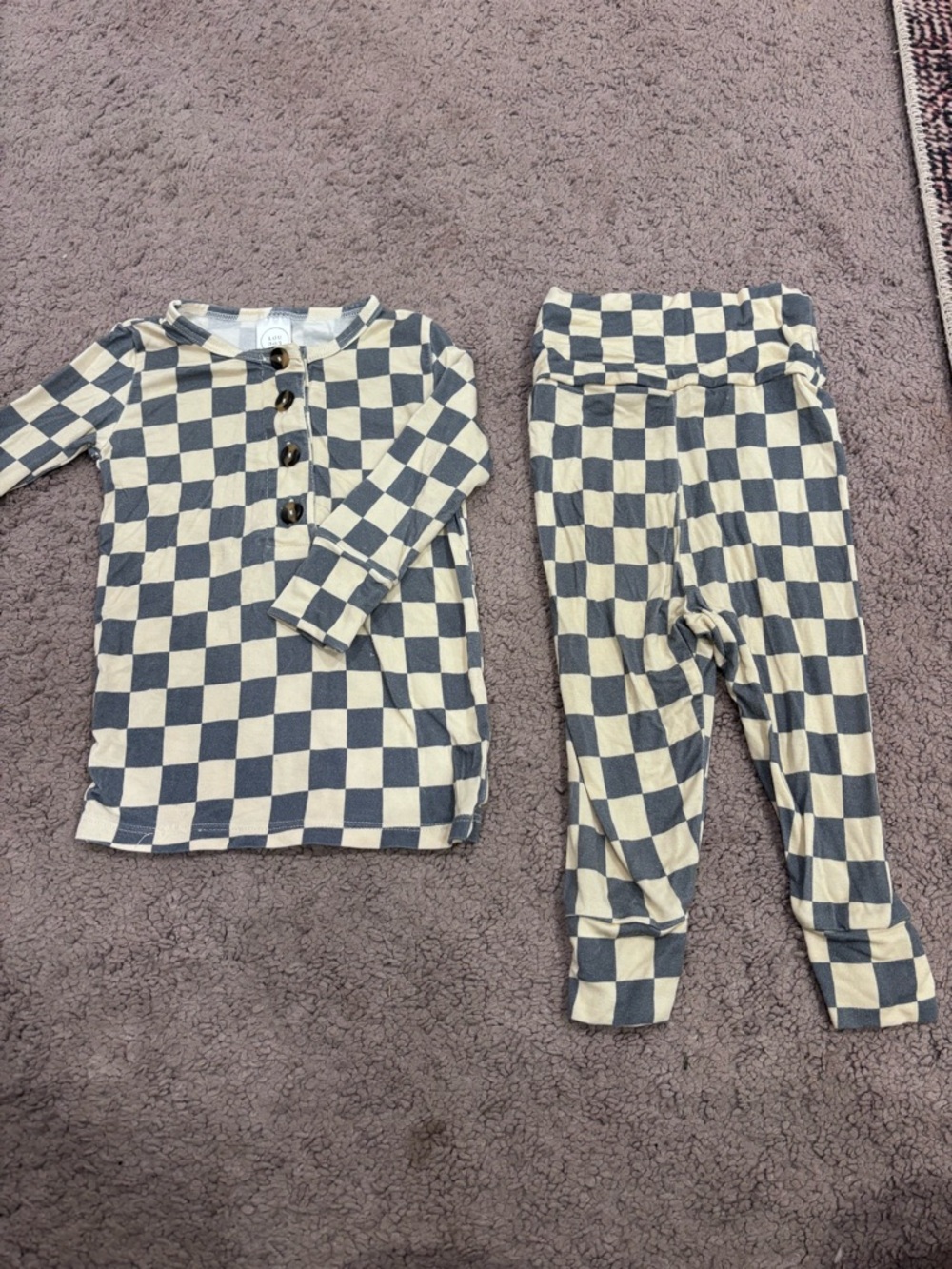 Lou Lou & Company Kids Checkerboard Pajama Set - Cream & Gray